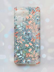 Чохол з плаваючими блискітками на Xiaomi Redmi Note 12 4G Срібний :: Квітковий фон (принт 370)