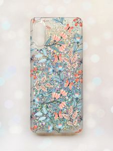 Чохол з плаваючими блискітками Samsung Galaxy A02 / A022 (2021) Срібний :: Квітковий фон (принт 370)