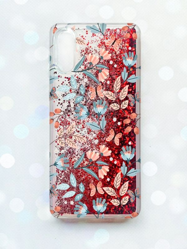 Чохол з плаваючими блискітками Samsung Galaxy A02 / A022 (2021) Червоний :: Квітковий фон (принт 370)