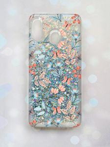 Чохол з плаваючими блискітками на Samsung Galaxy A30(2019) A305/A20 Срібний :: Квітковий фон (принт 370)