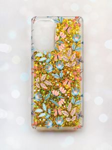 Чохол з плаваючими блискітками на Samsung Galaxy A52 (A525) Золотий :: Квітковий фон (принт 370)