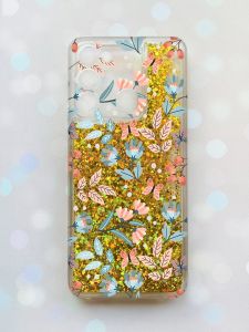 Чохол з плаваючими блискітками на TECNO Spark Go 2022 Золотий :: Квітковий фон (принт 370)
