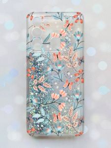 Чохол з плаваючими блискітками на TECNO Spark Go 2022 Срібний :: Квітковий фон (принт 370)