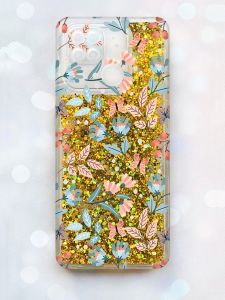 Чохол з плаваючими блискітками на Xiaomi Redmi 10C Золотий :: Квітковий фон (принт 370)