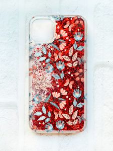 Чохол із плаваючими блискітками на iPhone 11 Червоний :: Квітковий фон (принт 370)