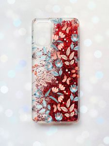 Чохол з плаваючими блискітками на Samsung Galaxy A02s Червоний :: Квітковий фон (принт 370)