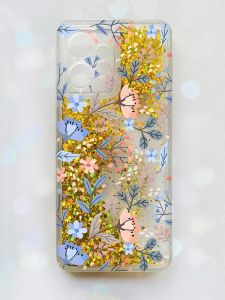 Чохол з плаваючими блискітками на Xiaomi Redmi Note 12 4G Золотий :: Квітковий фон (принт 371)