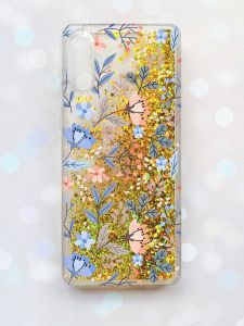 Чохол з плаваючими блискітками Samsung Galaxy A02/A022 (2021) Золотий :: Квітковий фон (принт 371)