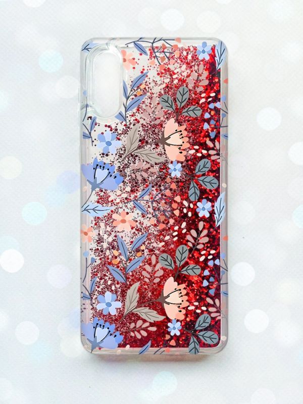 Чохол з плаваючими блискітками Samsung Galaxy A02/A022 (2021) Червоний :: Квітковий фон (принт 371)