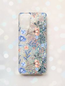 Чохол з плаваючими блискітками для Samsung Galaxy A03s (A037) Срібний :: Квітковий фон (принт 371)