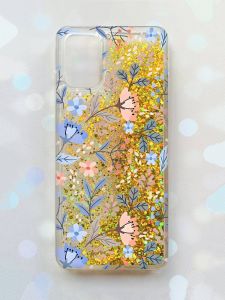Чохол з плаваючими блискітками для Samsung Galaxy A03s (A037) Золотий :: Квітковий фон (принт 371)