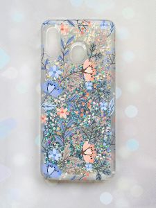 Чохол з плаваючими блискітками на Samsung Galaxy A30(2019) A305/A20 Срібний :: Квітковий фон (принт 371)