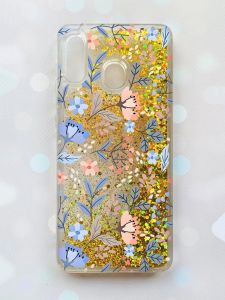 Чохол з плаваючими блискітками на Samsung Galaxy A30(2019) A305/A20 Золотий :: Квітковий фон (принт 371)