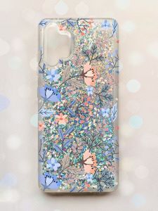 Чохол з плаваючими блискітками Samsung Galaxy A32 Срібний :: Квітковий фон (принт 371)