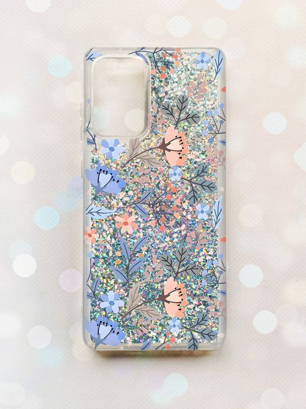 Чохол з плаваючими блискітками на Samsung Galaxy A52 (A525) Срібний :: Квітковий фон (принт 371)