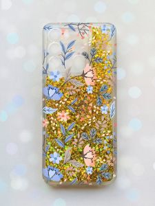 Чохол з плаваючими блискітками на TECNO Spark Go 2022 Золотий :: Квітковий фон (принт 371)