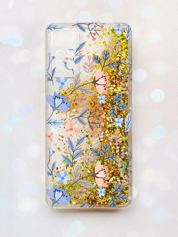 Чохол з блискітками на Xiaomi Redmi Note 11 Pro Золотий :: Квітковий фон (принт 371)