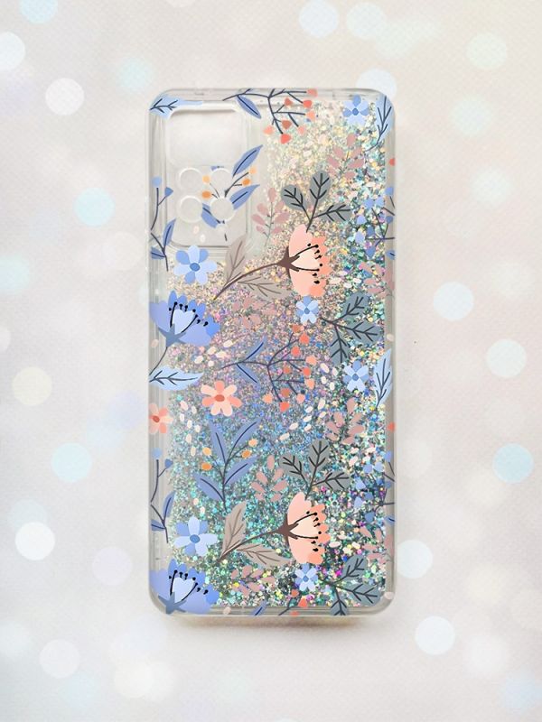 Чохол з блискітками на Xiaomi Redmi Note 11 Pro Срібний :: Квітковий фон (принт 371)