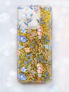 Чохол з плаваючими блискітками на Xiaomi Redmi 10C Золотий :: Квітковий фон (принт 371)