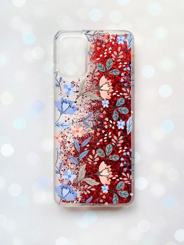 Чохол з плаваючими блискітками на Samsung Galaxy A02s Червоний :: Квітковий фон (принт 371)