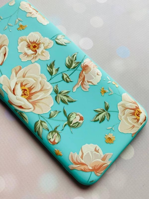 Матовий бірюзовий чохол на Xiaomi Redmi 9А :: Квіти пастельні (принт 277)