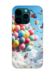 Матовий чохол з червоними боками на iPhone 14 Pro :: Повітряні кульки (принт 365)