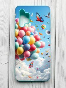 Матовий чохол з бірюзовими боками на Samsung Galaxy A32 :: Повітряні кульки (принт 365)