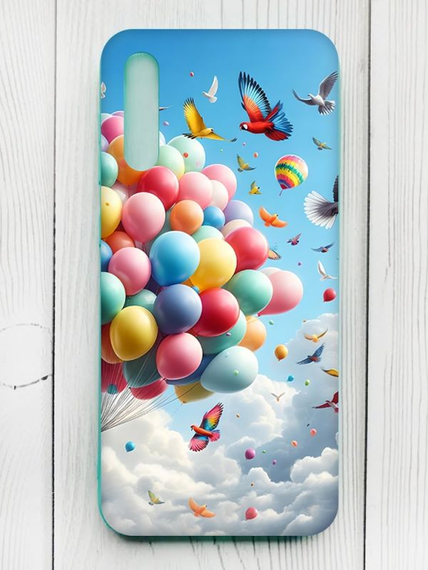 Матовий чохол з бірюзовими боками на Samsung Galaxy A50 (2019) A505/A30s :: Повітряні кульки (принт 365)