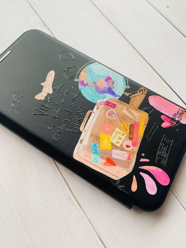 Чохол-книжка з малюнком для Samsung Galaxy A02/A022 (2021) Чорний :: Подорожі (принт 329)