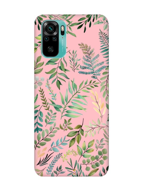 Матовий рожевий чохол на Xiaomi Redmi Note 10 / Note 10s :: Рослинний фон (принт 377)