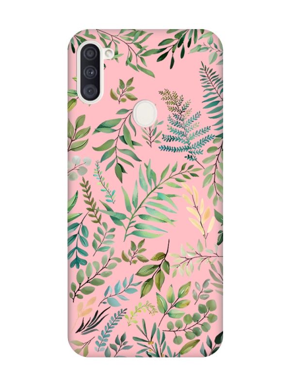 Матовий рожевий чохол на Samsung Galaxy A11 :: Рослинний фон (принт 377)
