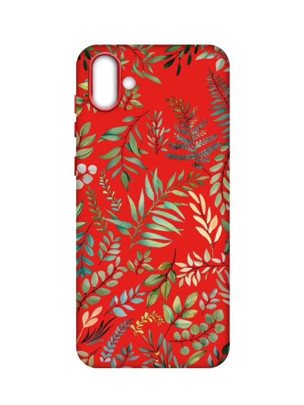 Матовий червоний чохол на Samsung Galaxy A04 :: Рослинний фон (принт 377)