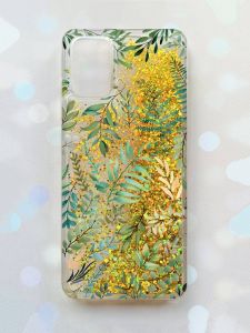 Чохол з плаваючими блискітками на Samsung Galaxy A02s Золотий :: Рослинний фон (принт 377)