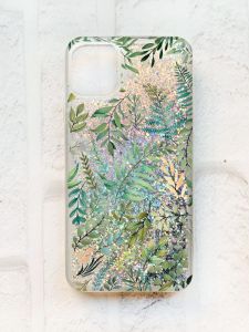 Чохол із плаваючими блискітками на iPhone 11 Срібний :: Рослинний фон (принт 377)