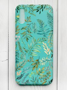 Матовий бірюзовий чохол на Xiaomi Redmi 9А :: Рослинний фон (принт 377)