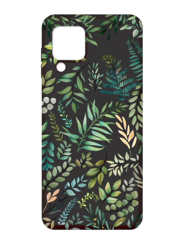 Матовий чорний чохол на Samsung Galaxy M32 / A22 / M22 4G :: Рослинний фон (принт 377)