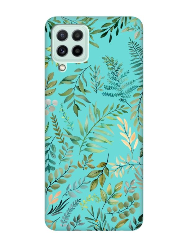 Матовий бірюзовий чохол на Samsung Galaxy M32/M22/A22 4G :: Рослинний фон (принт 377)