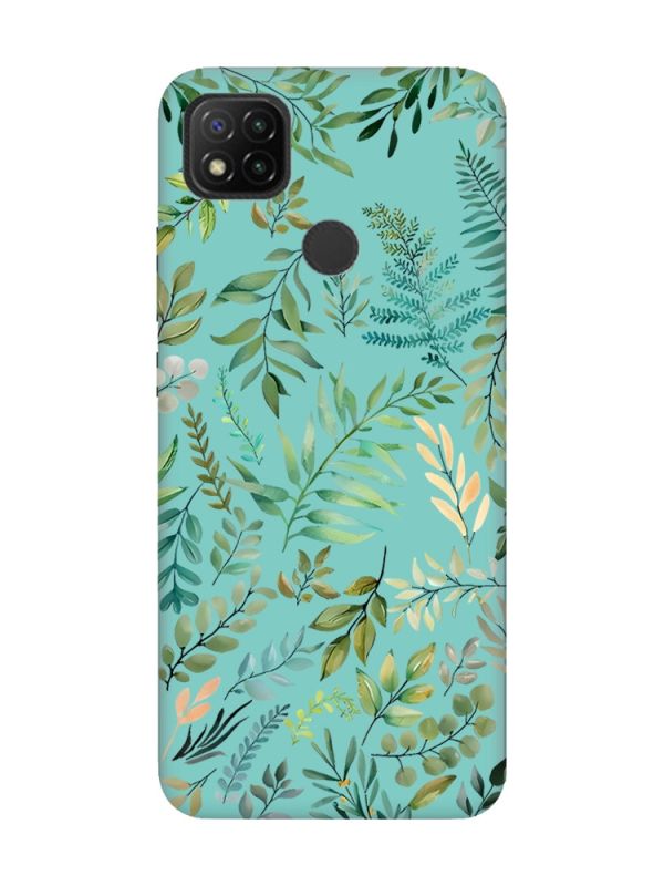 Матовий бірюзовий чохол на Xiaomi Redmi 9C/10A :: Рослинний фон (принт 377)