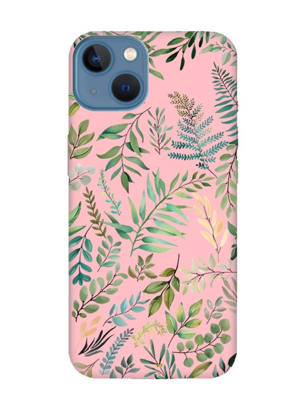 Матовий рожевий чохол на Apple iPhone 13 :: Рослинний фон (принт 377)