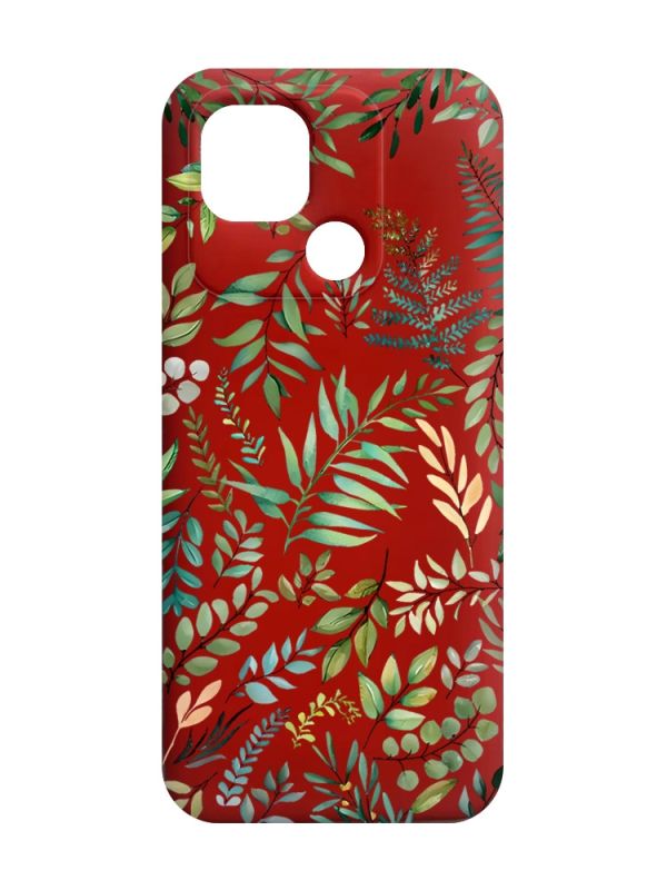 Матовий червоний чохол на Xiaomi Redmi 10C :: Рослинний фон (принт 377)