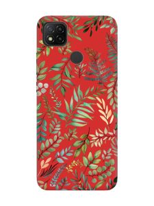 Матовий червоний чохол на Xiaomi Redmi 9C/10A :: Рослинний фон (принт 377)