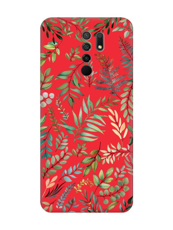 Матовий червоний чохол на Xiaomi Redmi 9 :: Рослинний фон (принт 377)