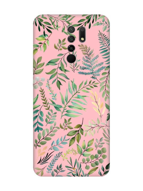 Матовий рожевий чохол на Xiaomi Redmi 9 :: Рослинний фон (принт 377)
