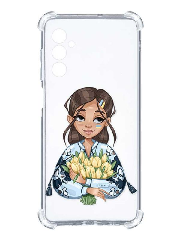 Чохол з потовщеними кутами на Samsung Galaxy M14 :: Дівчина з тюльпанами (принт 22)
