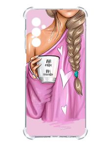 Чохол з потовщеними кутами на Samsung Galaxy M14 :: Дівчина з кавою (принт 58)