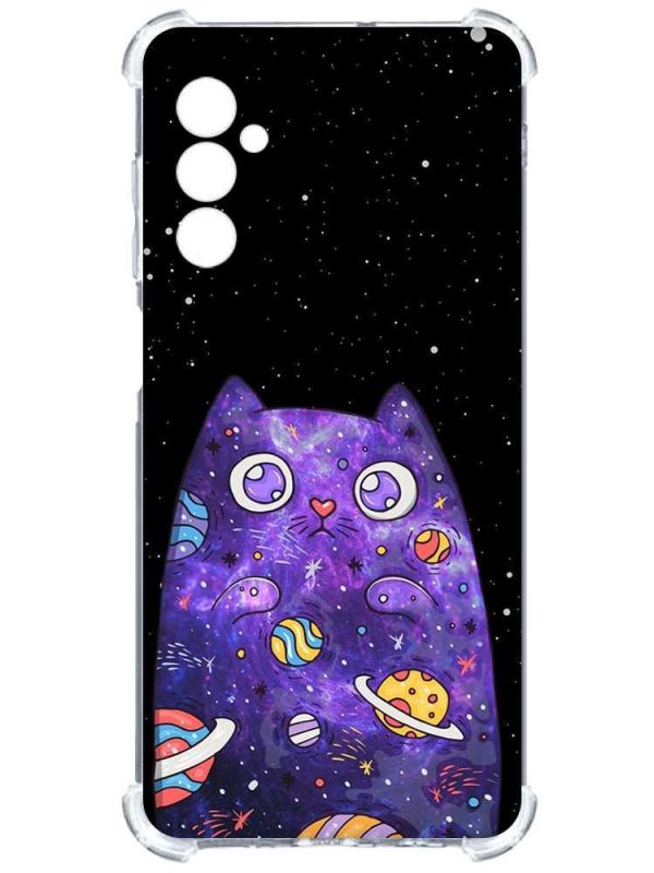 Чохол з потовщеними кутами на Samsung Galaxy M14 :: Фіолетова кішка (принт 361)