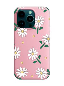Матовий рожевий чохол на Apple iPhone 14 Pro :: Ромашки (принт 368)