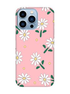 Матовий рожевий чохол на Apple iPhone 13 Pro Max :: Ромашки (принт 368)