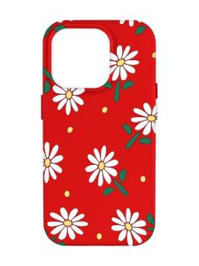 Матовий червоний чохол на Apple iPhone 14 Pro Max :: Ромашки (принт 368)