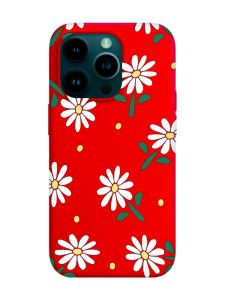 Матовий червоний чохол на Apple iPhone 14 Pro :: Ромашки (принт 368)